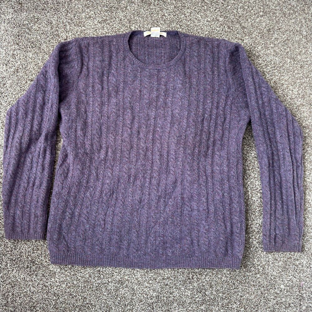 Vtg Brooks Brothers Lambswool Cable Knit Sweater Medium Purple Crewneck